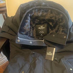 Black Hollister all weather faux fur lined jacket